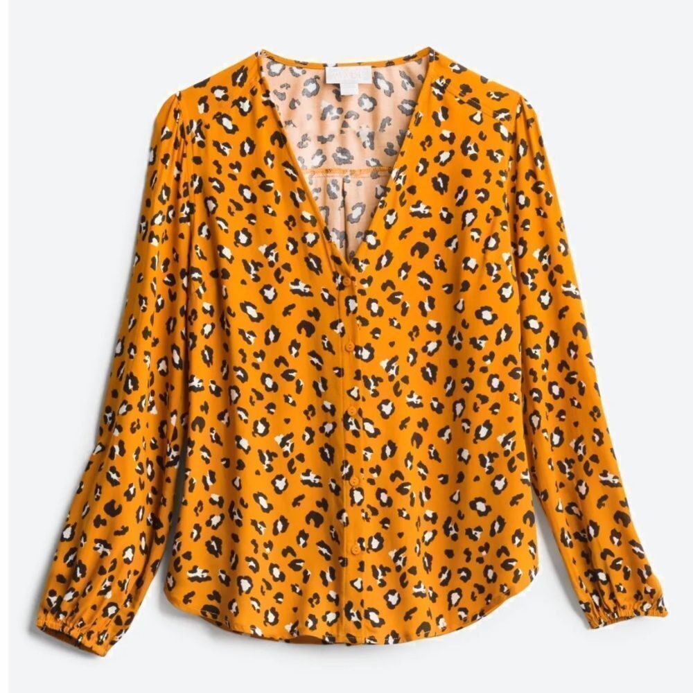 Vixbe Stitch Fix Catalen V Neck Leopard Animal Print Mustard Button Blouse